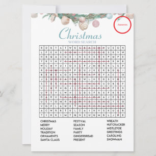 Coastal Christmas Word Search Answer Game card