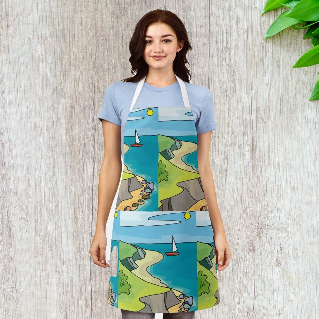 Coastal Cliff Beach Sailboat Apron (Creator Uploaded)