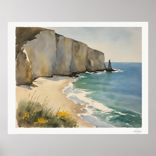 Coastal Cliffs and Sandy Beach Poster (Front)