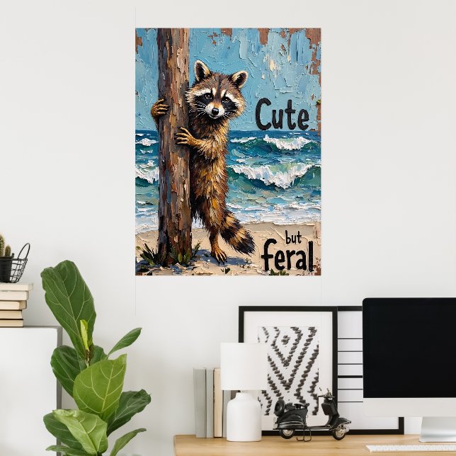 Coastal Climber: Racoon by the Sea Poster (Home Office)