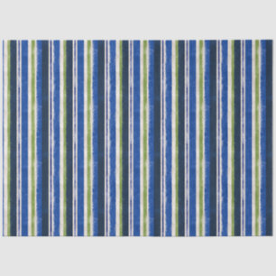 Coastal Cobalt and Green Textured Stripes Tissue Paper