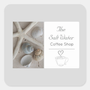 Coastal Coffee Shop Business Branding Square Sticker