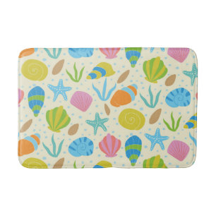 Coastal Colourful Seashells starfish and oysters Bath Mat