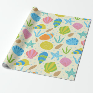 Coastal Colourful Seashells starfish and oysters Wrapping Paper