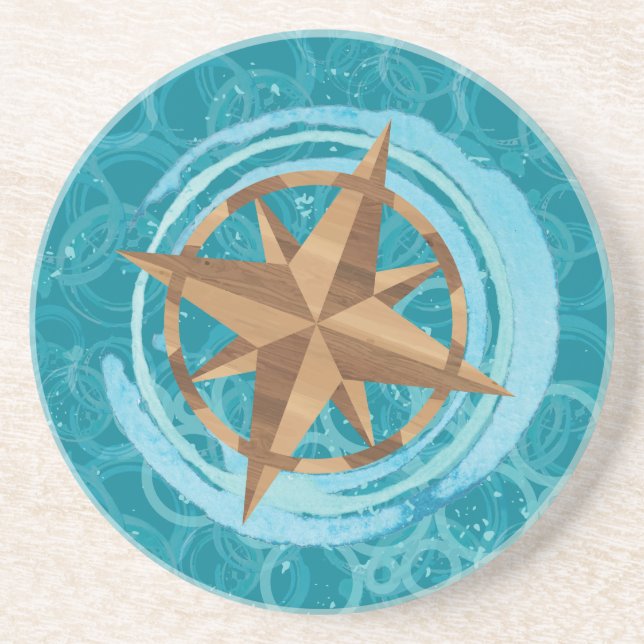 Coastal Compass Rose Sandstone Coaster (Front)