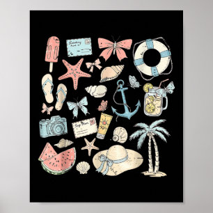 Coastal Coquette Bow Summer Beach Vibes Vacation Poster