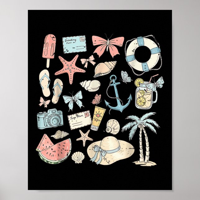 Coastal Coquette Bow Summer Beach Vibes Vacation  Poster (Front)