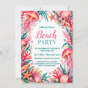 Coastal Coral Birthday Party Invitation