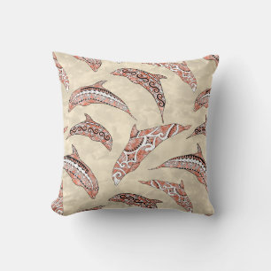 Coastal Coral Hawaiian Tribal Dolphins Cushion