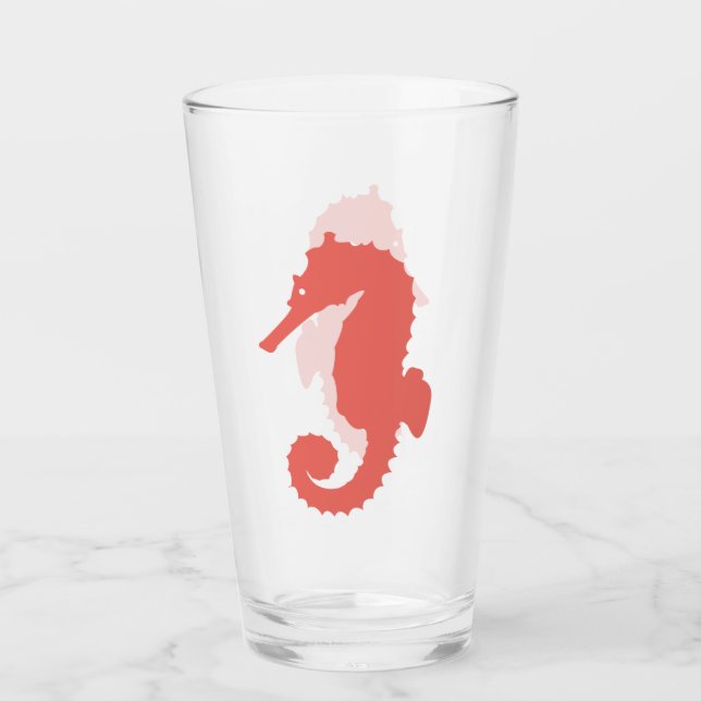 Coastal Coral Pink Seahorse Silhouette Glass (Front)