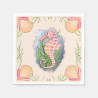 Coastal Coral Seahorse Paper Napkins