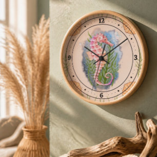 Coastal Coral Seahorse Wall Clock