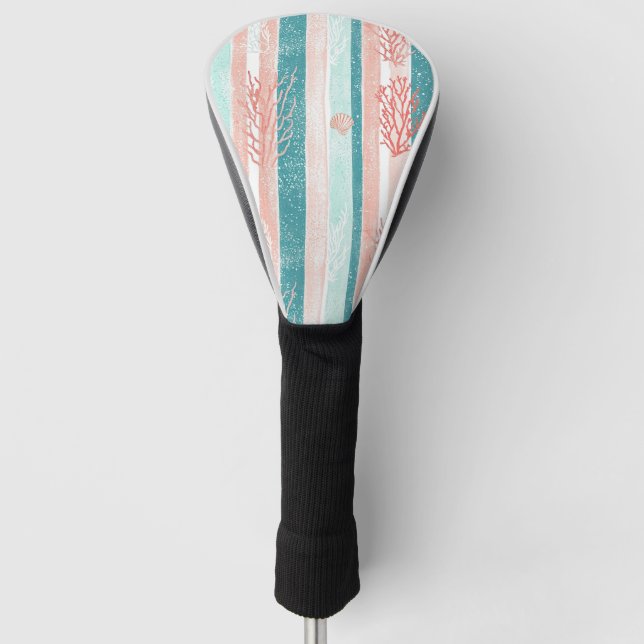Coastal Coral Stripe Beach Pattern Golf Head Cover (Front)
