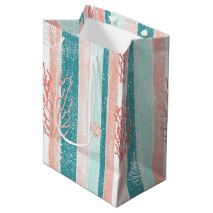 Coastal Coral Stripe Beach Pattern Medium Gift Bag