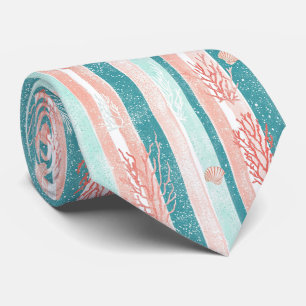 Coastal Coral Stripe Beach Pattern Tie