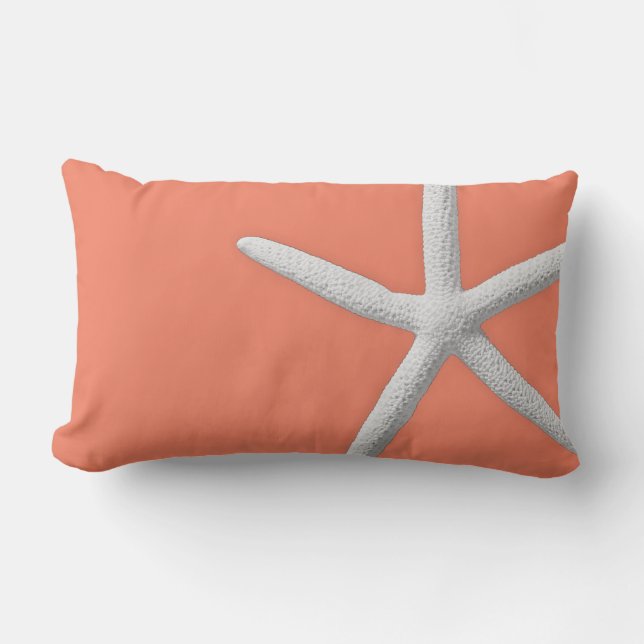Coastal Coral Tropical White Starfish Beach Lumbar Cushion (Front)
