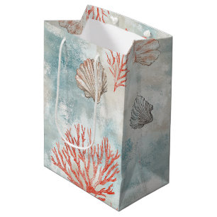 Coastal Cottage Aqua Seashell Pattern Medium Gift Bag