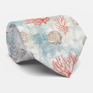 Coastal Cottage Aqua Seashell Pattern Tie