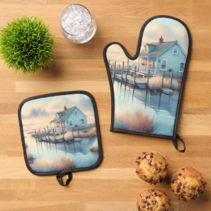 Coastal Cottage at Sunrise Marsh Oven Mitt & Pot Holder Set