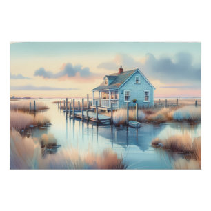 Coastal Cottage at Sunrise Marsh Poster