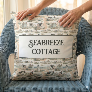 Coastal Cottage Lighthouse Pattern Cushion