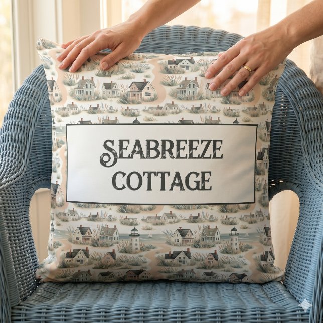 Coastal Cottage Lighthouse Pattern Cushion (Coastal Cottage Lighthouse Pattern Throw Pillow)