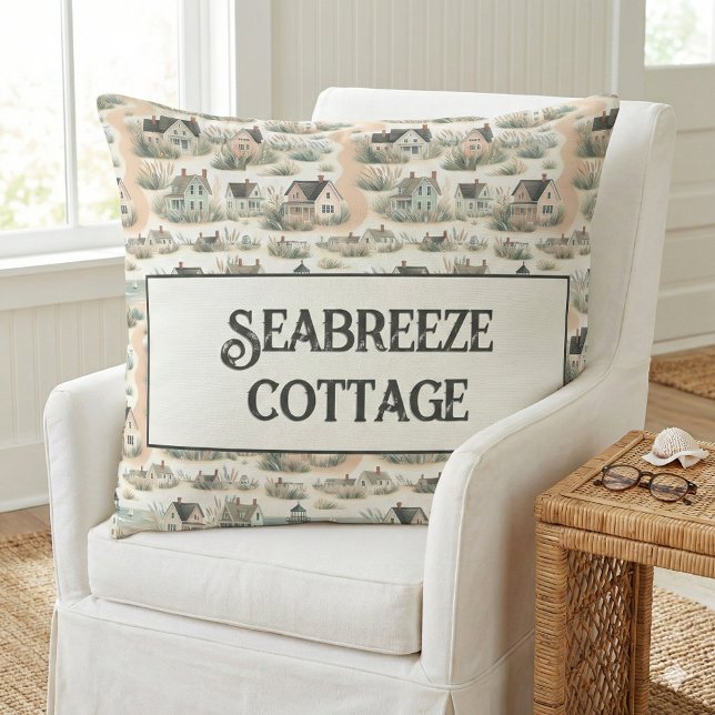 Coastal Cottage Lighthouse Pattern Cushion (Coastal Cottage Lighthouse Pattern Throw Pillow Mockup A)