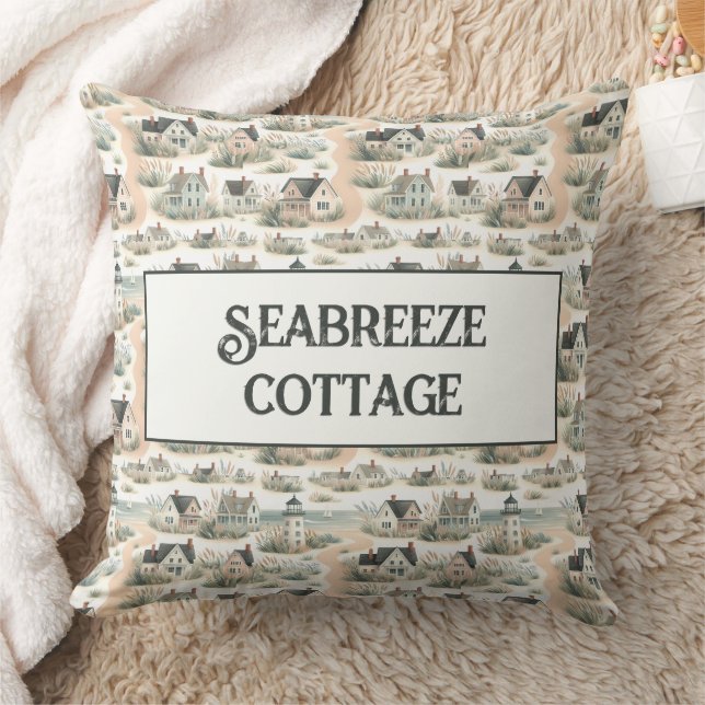 Coastal Cottage Lighthouse Pattern Cushion (Blanket)