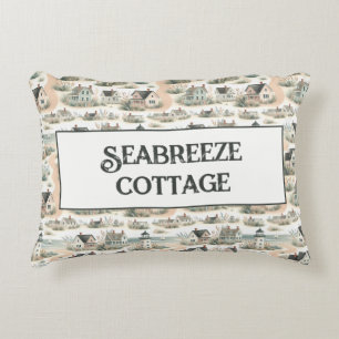 Coastal Cottage Lighthouse Pattern Decorative Cushion