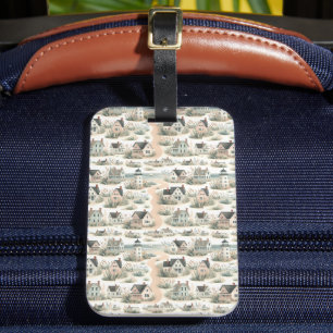 Coastal Cottage Lighthouse Pattern Luggage Tag