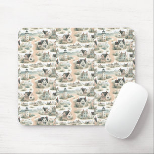 Coastal Cottage Lighthouse Pattern Mouse Mat