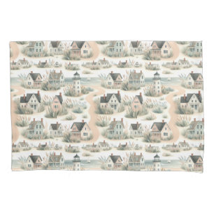 Coastal Cottage Lighthouse Pattern Pillowcase