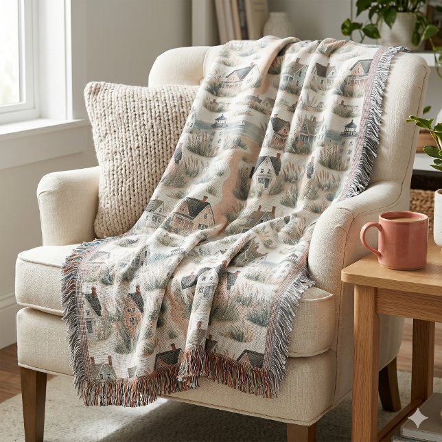 Coastal Cottage Lighthouse Pattern Throw Blanket (Coastal Cottage Lighthouse Pattern Throw Blanket)