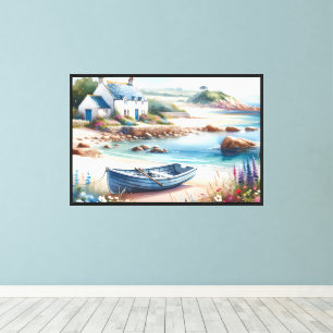 Coastal Cottage Seaside Rowboat Bloom Canvas Print