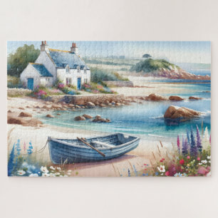 Coastal Cottage Seaside Rowboat Bloom Jigsaw Puzzle