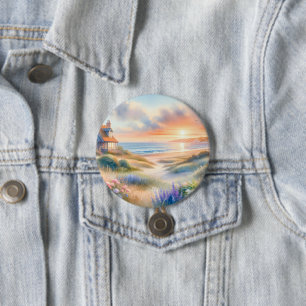 Coastal Cottage Sunset Dunes Watercolor 7.5 Cm Round Badge