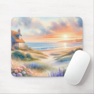 Coastal Cottage Sunset Dunes Watercolor Mouse Mat