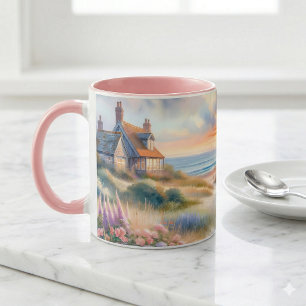 Coastal Cottage Sunset Dunes Watercolor Mug