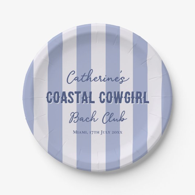 Coastal Cowgirl Bach Club Blue White Stripes Paper Plate (Front)