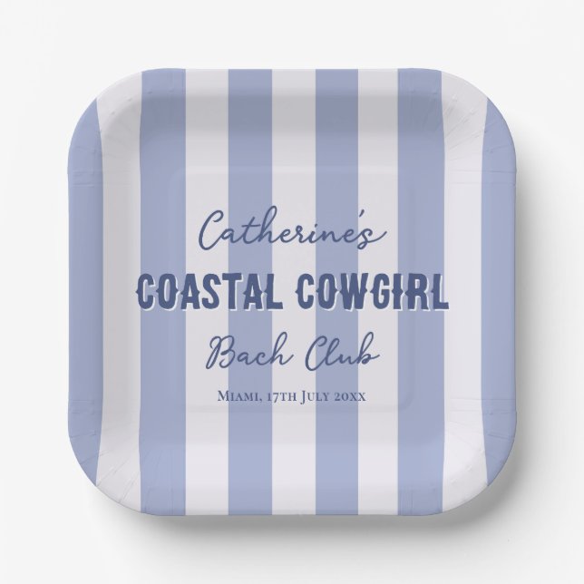Coastal Cowgirl Bach Club Blue White Stripes Paper Plate (Front)