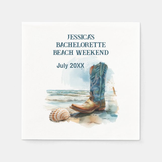 Coastal Cowgirl Bachelorette Beach Weekend Napkin (Front)