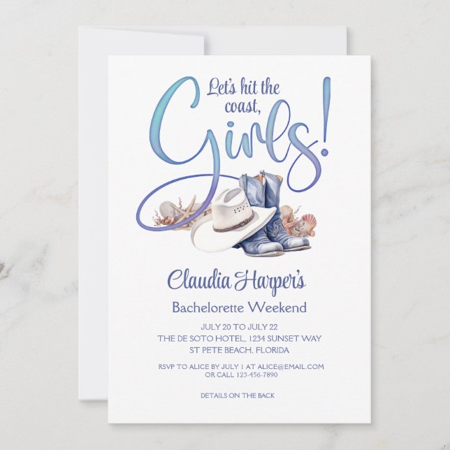 Coastal Cowgirl Bachelorette Invitation (Front)