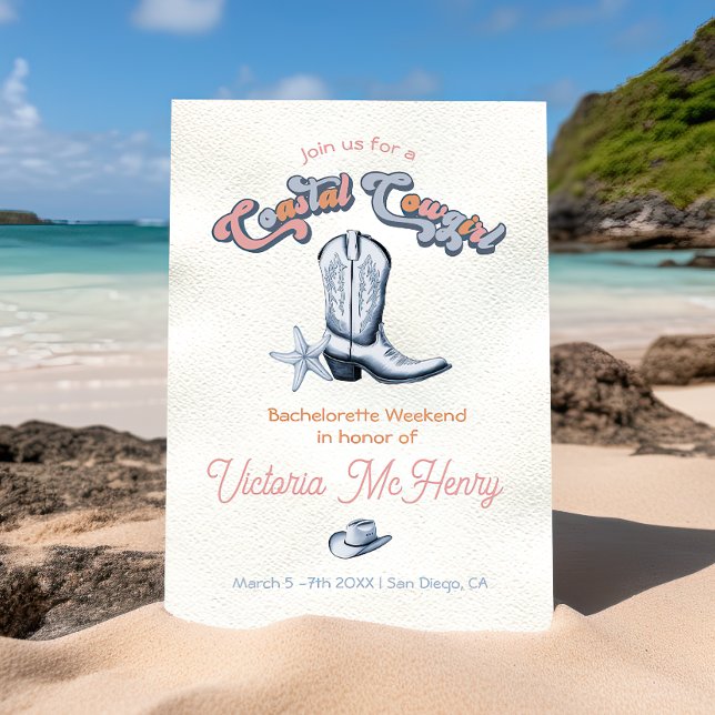 Coastal Cowgirl Bachelorette Party Boots Hat Invitation (Creator Uploaded)