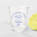 Coastal cowgirl bachelorette party favour gifts shot glass<br><div class="desc">Coastal Cowgirl Bachelorette weekend on a coast bachelorette tableware personalised printedshot glasses  template,  bachelorette party favours personalised shot glass dusty blue marine nautical cowgirl beach dusty blue themed bridesmaid favour gifts</div>