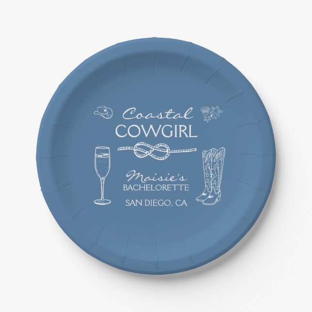 Coastal Cowgirl Bachelorette Party Weekend Paper Plate (Front)