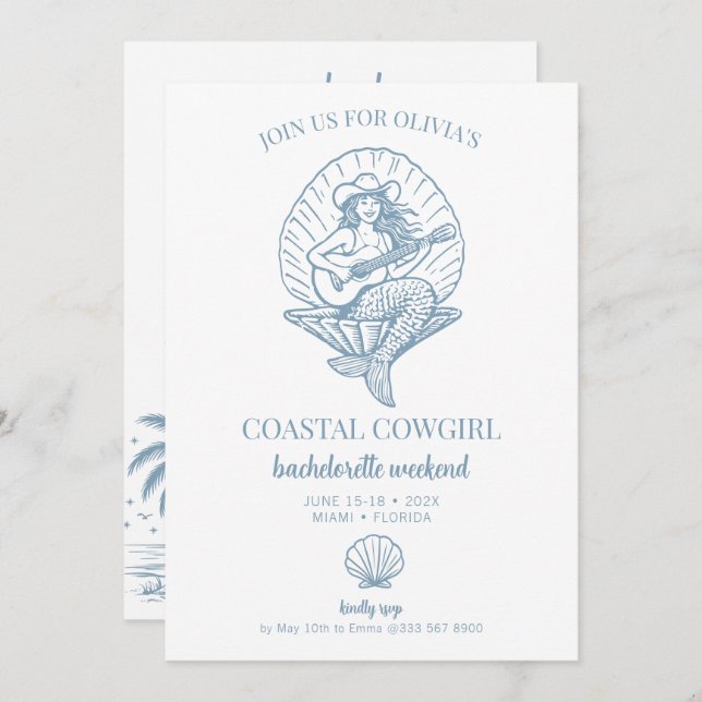 Coastal Cowgirl beach bachelorette weekend  Invitation (Front/Back)