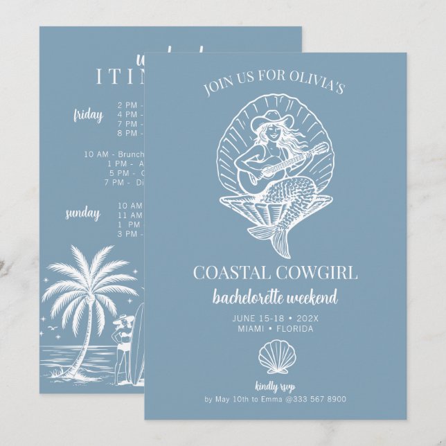 Coastal Cowgirl beach bachelorette weekend  Invitation (Front/Back)