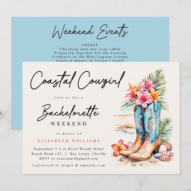 Coastal Cowgirl Beach Bachelorette Weekend Invitation (Front/Back)