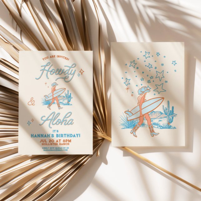 Coastal Cowgirl Birthday Western Beach Party Blue Invitation (Coastal Cowgirl Birthday Western Beach Party Blue Invitation)