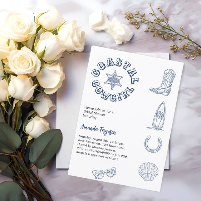 Coastal Cowgirl blue beach Bridal Shower Invitation (Creator Uploaded)